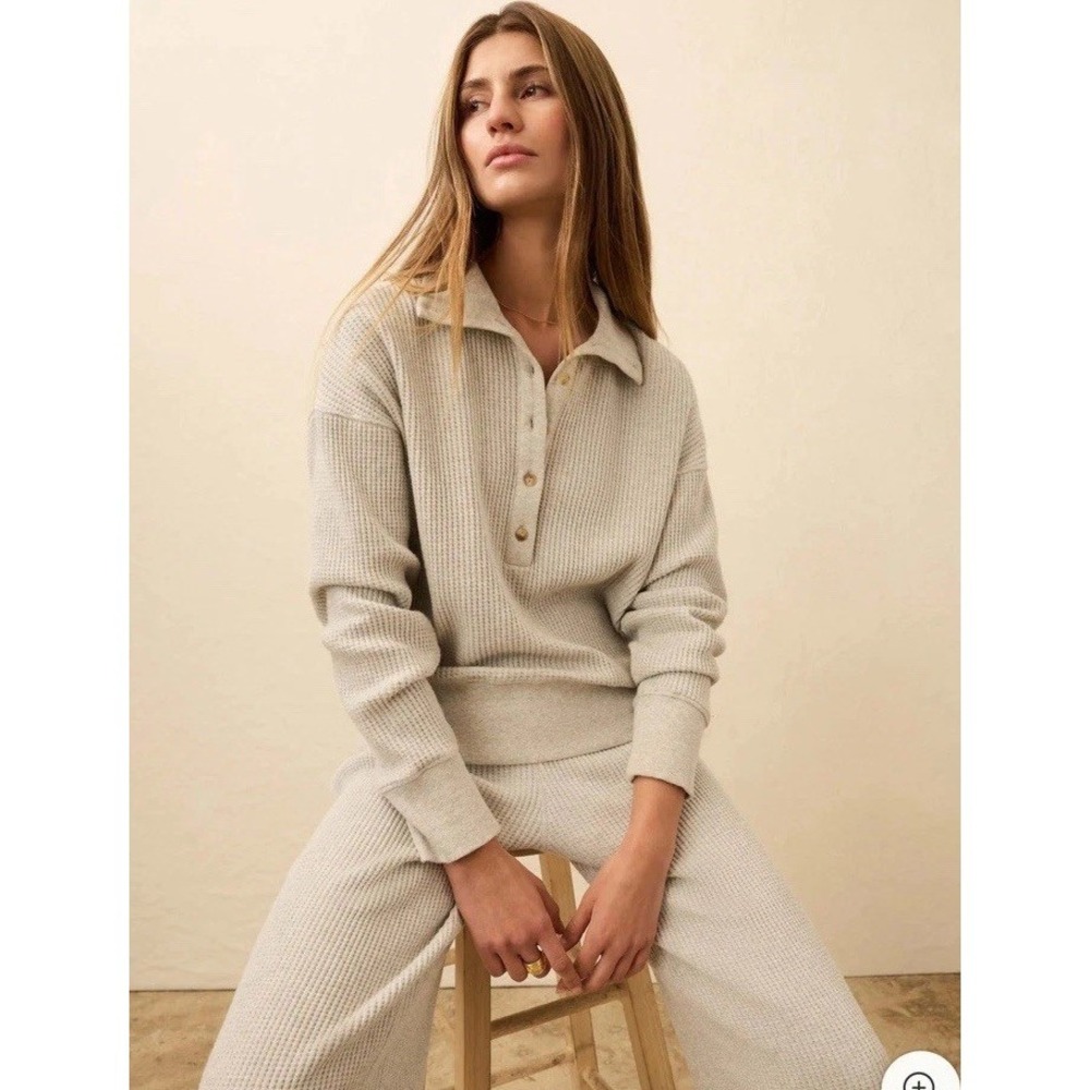 Faherty Apres Waffle Henley Top Light Grey Heather Small Long Sleeve
